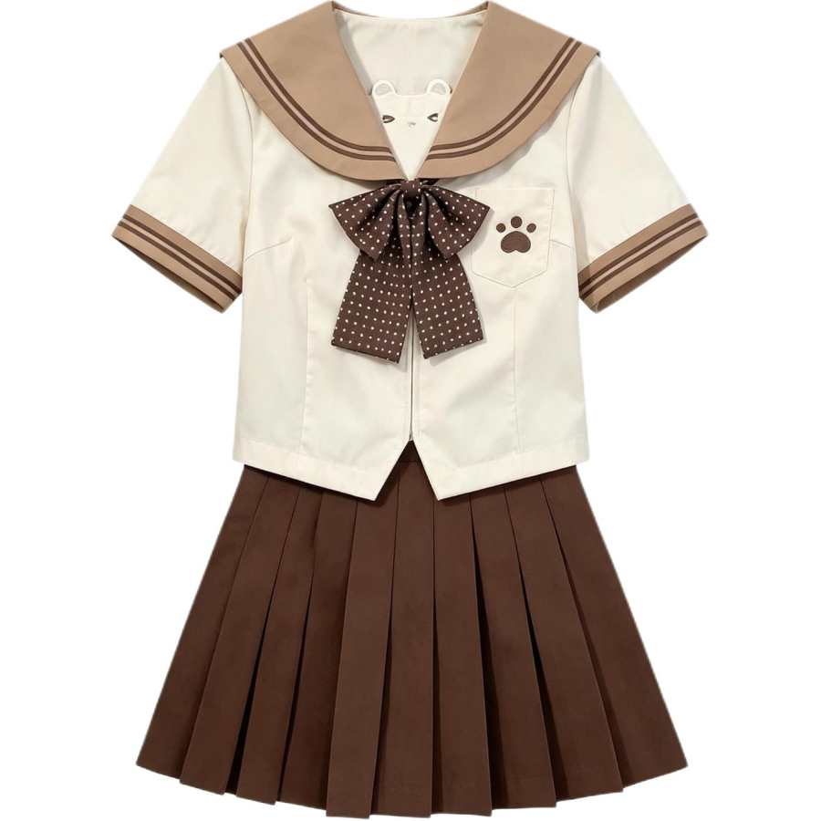 Cotton Gene Two Piece Skirt Sets Women's Navy Collar Thin Short