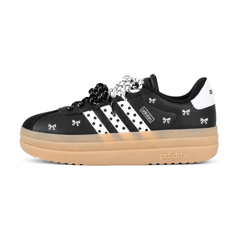Adidas Adidas VL Court Bold Skateboard Shoes Women's Low Top Black White With Bowknot Print Beige Platform