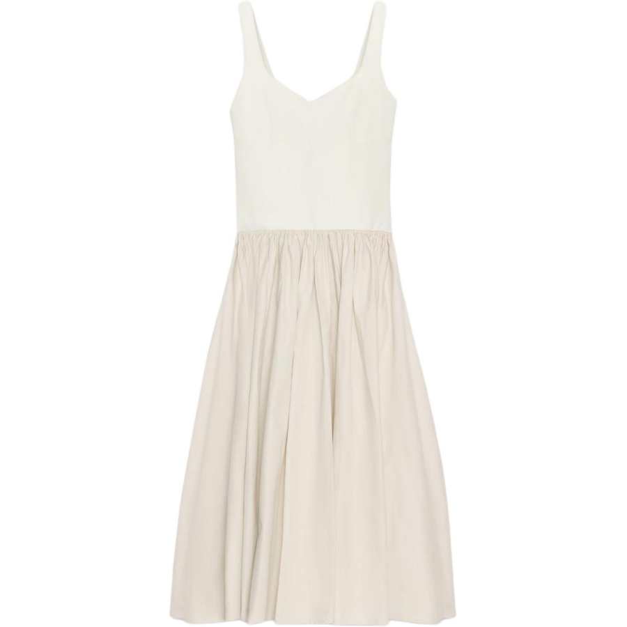 ZARA Sleeveless Dresses Women's Camel/White Moderate Midi Skirt