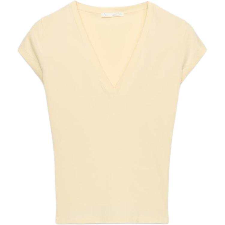 ZARA T Shirts Women's Yellow V Neck