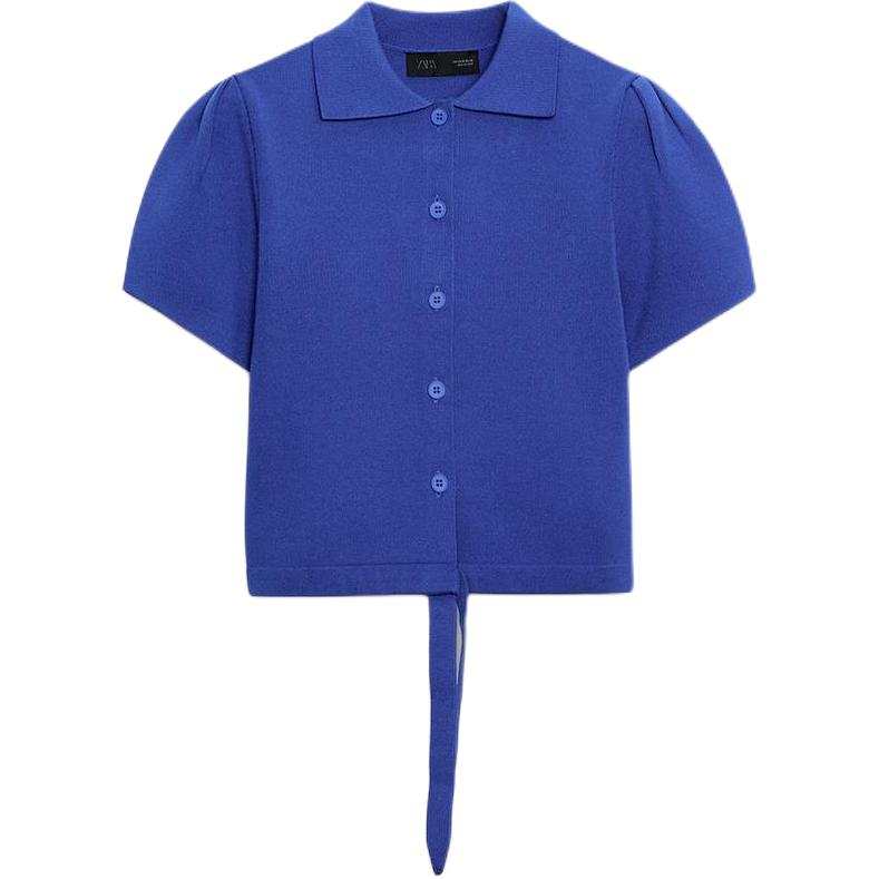ZARA Knitwear Women's Blue Lapel Moderate