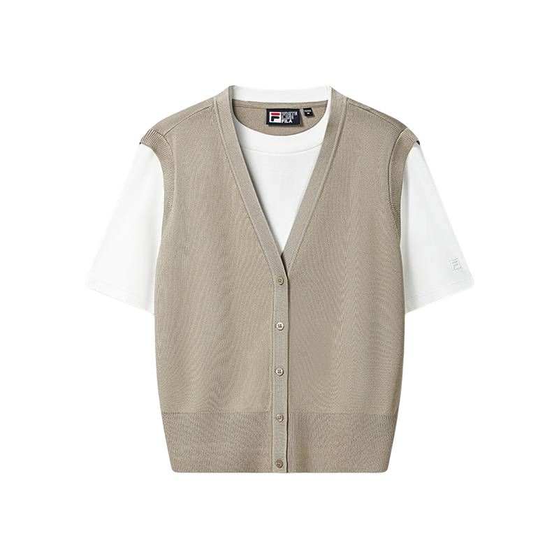 FILA WHITE T Shirts Women's Cloud White Crew Neck Moderate
