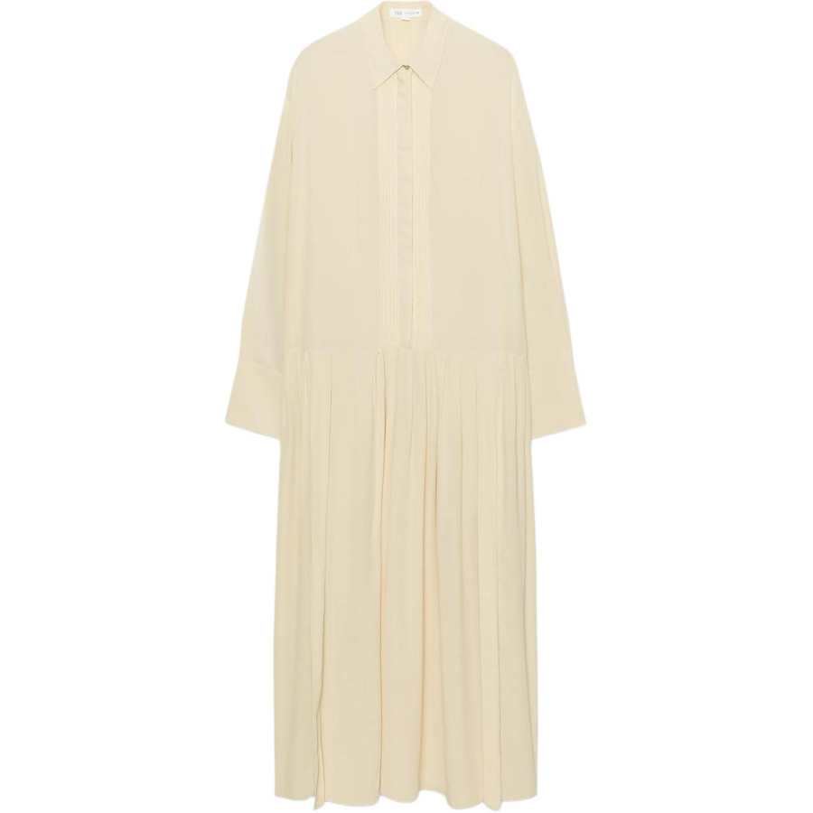 ZARA ZW Long Sleeved Dresses Women's Beige Lapel Moderate Long Skirt
