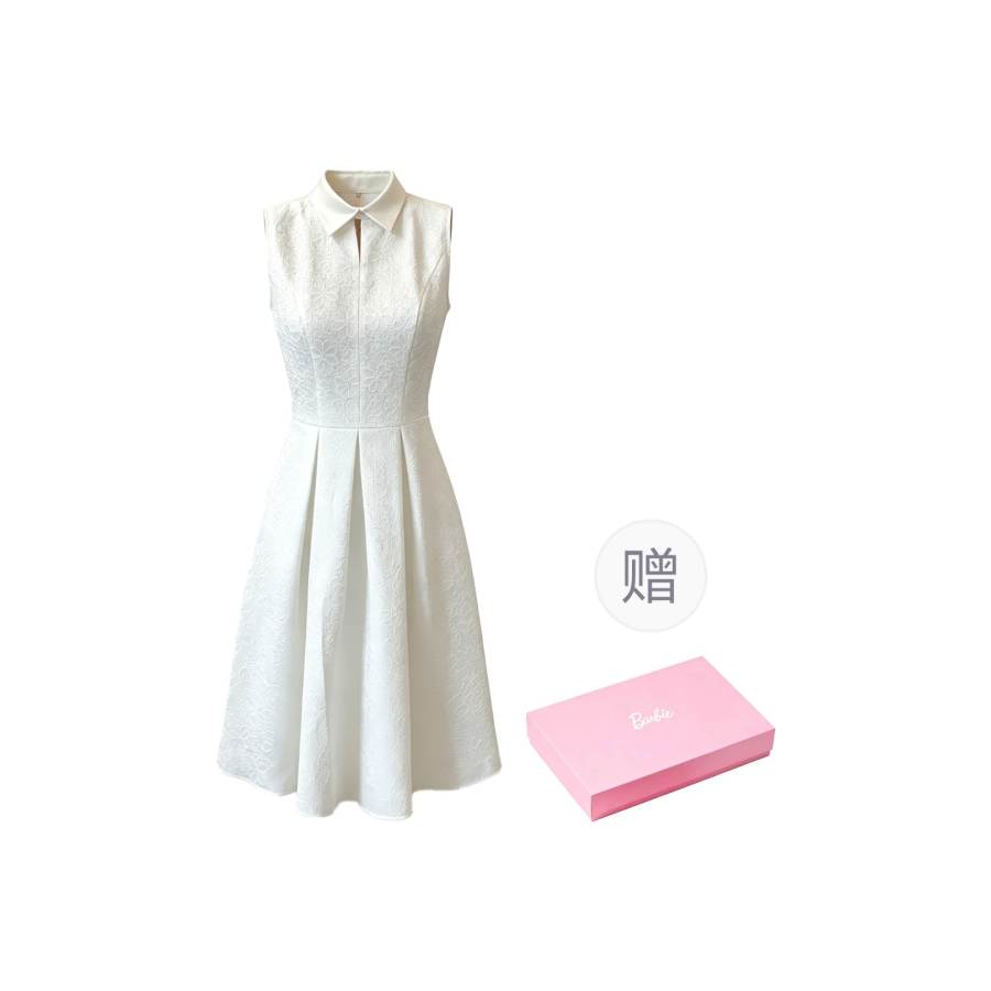 Barbie Sleeveless Dresses Women's Ecru Long Lapel Moderate Short Skirt A Line Skirt