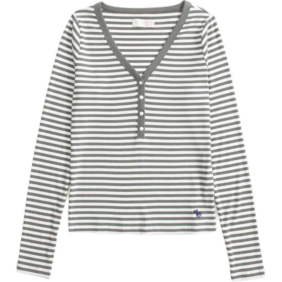 Abercrombie&Fitch T Shirts Women's Green Stripes V Neck