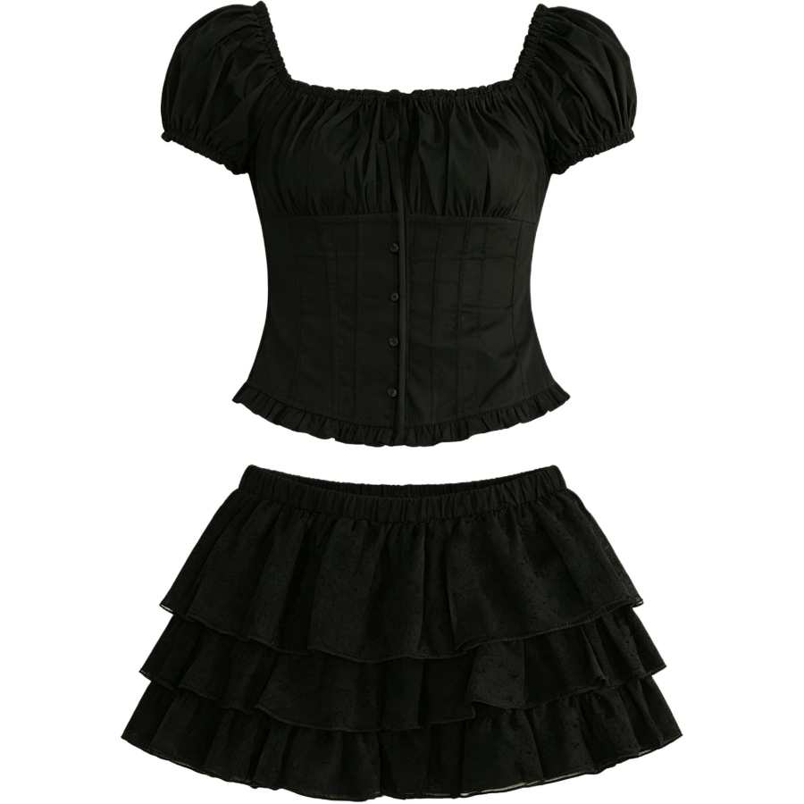 VENICEW Two Piece Skirt Sets Women's Off The Shoulder Thin Short Skirt