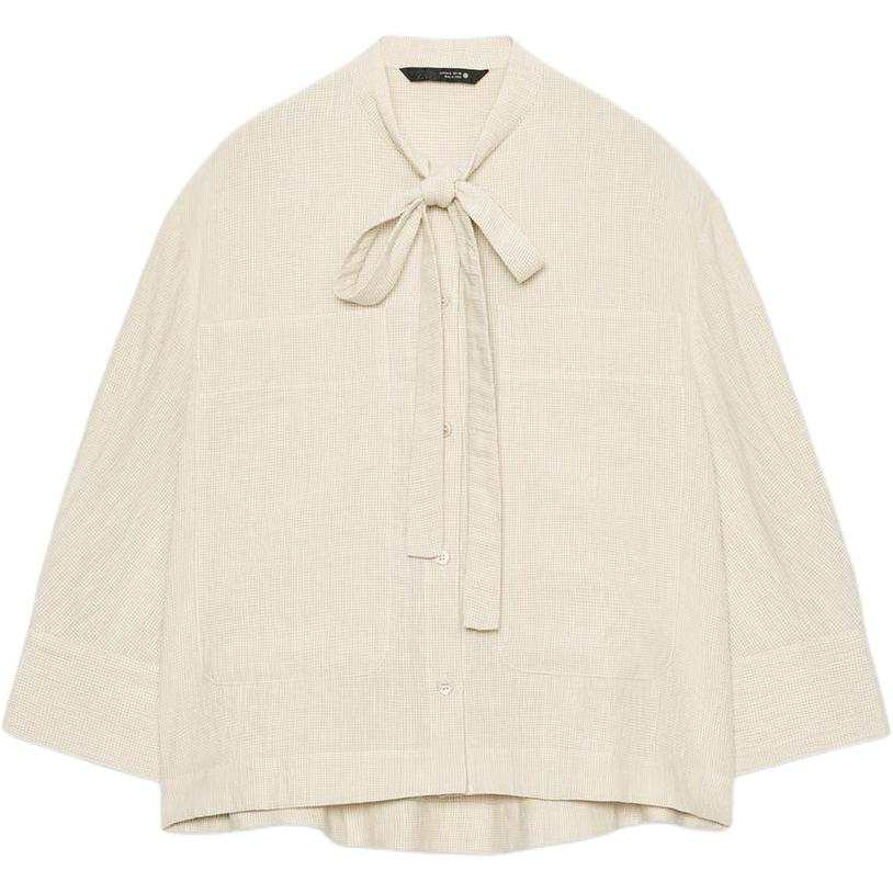 ZARA ZW Shirts Women's Beige Stand Collar