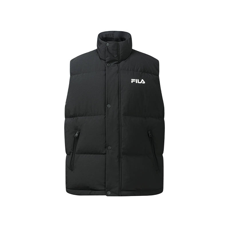 FILA Down Vests Unisex Jet Black Stand Collar Moderate Straight Fit