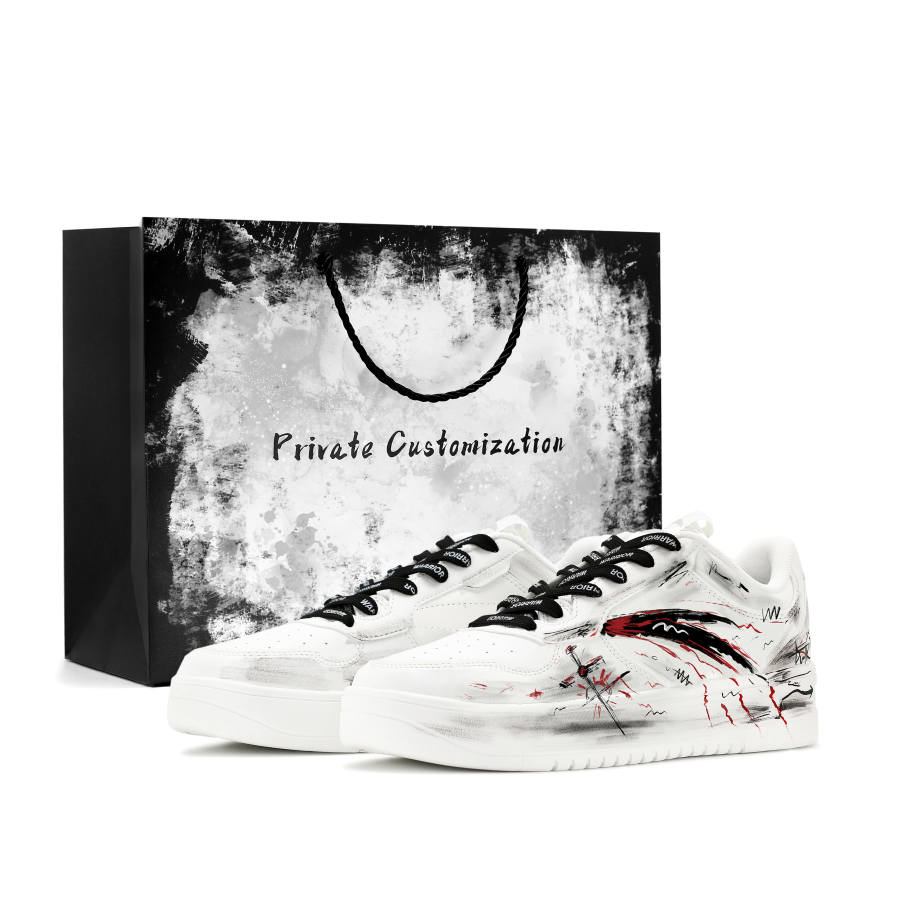 ANTA Easy Skateboard Shoes Men's Low Top White & Black Red & Gray
