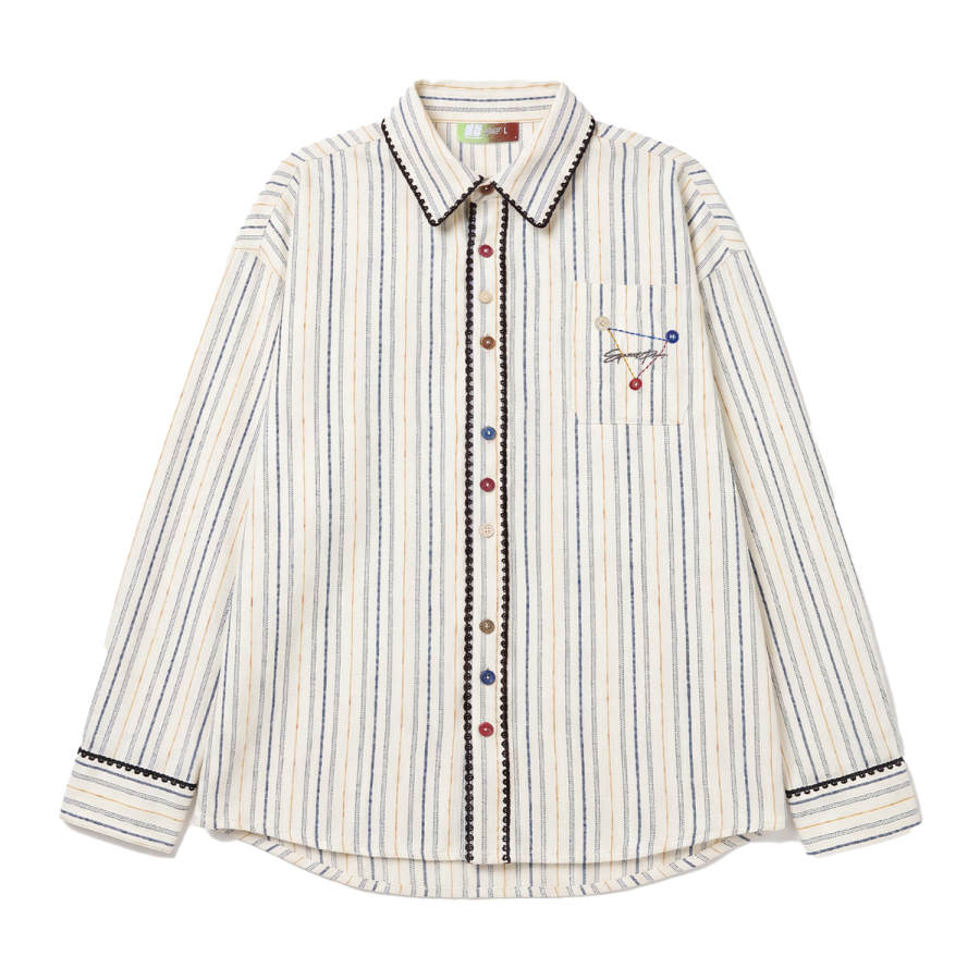 NSTNEW START Shirts Women's Beige White Blue Stripes Lapel Moderate Straight Fit