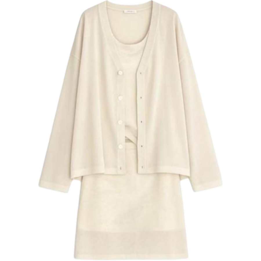 Cotton Gene Two Piece Skirt Sets Women's Crew Neck Thin Short