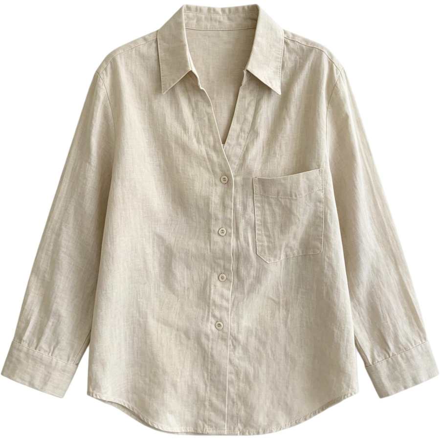 VENICEW Shirts Women's Beige Apricot V Neck Thin Other