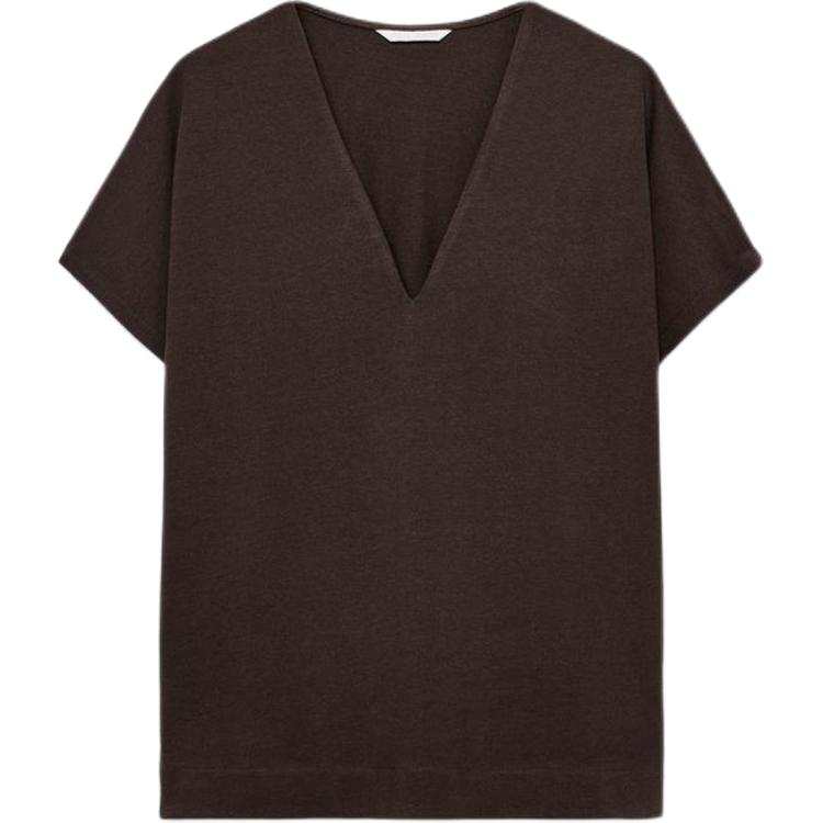 ZARA T Shirts Women's Brown V Neck