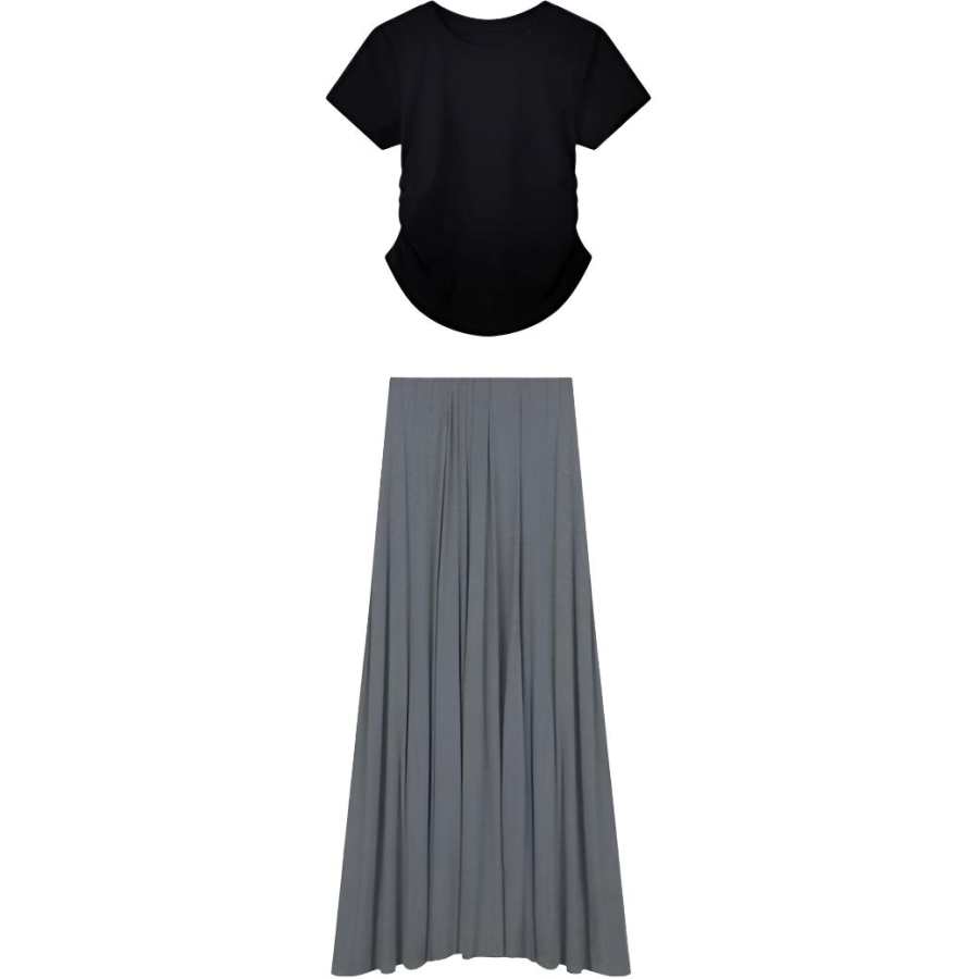 Cotton Gene Two Piece Skirt Sets Women's Peter Pan Collar Thin Mid Length