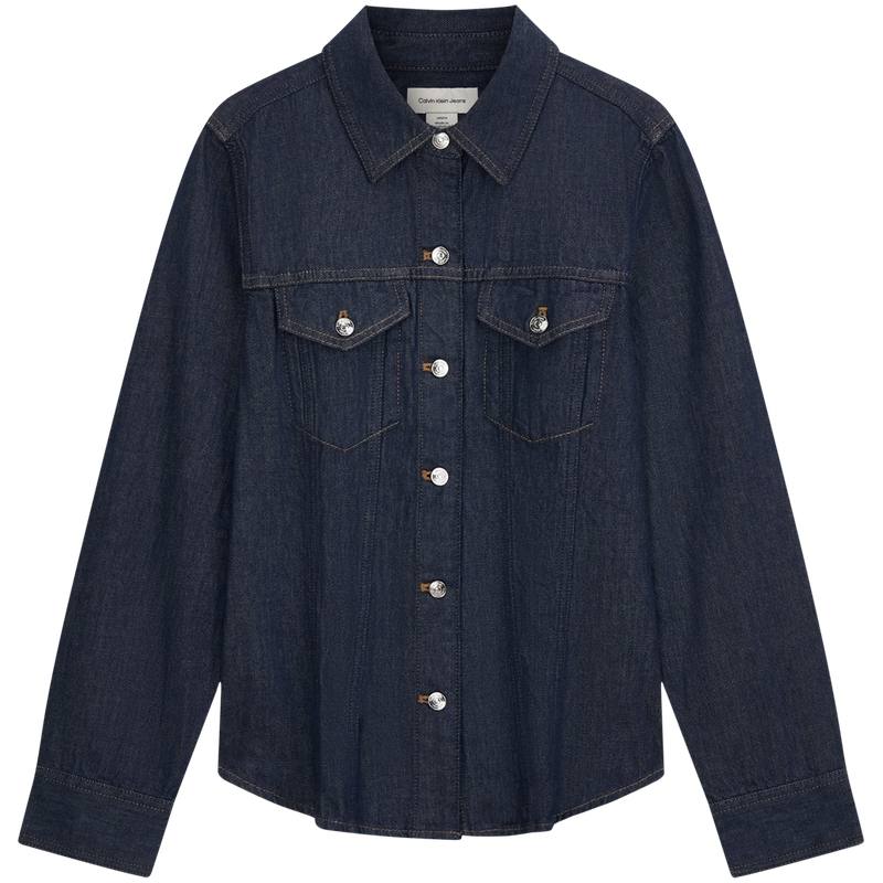 Calvin Klein Shirts Women's 46E Denim Dark Blue Lapel Moderate