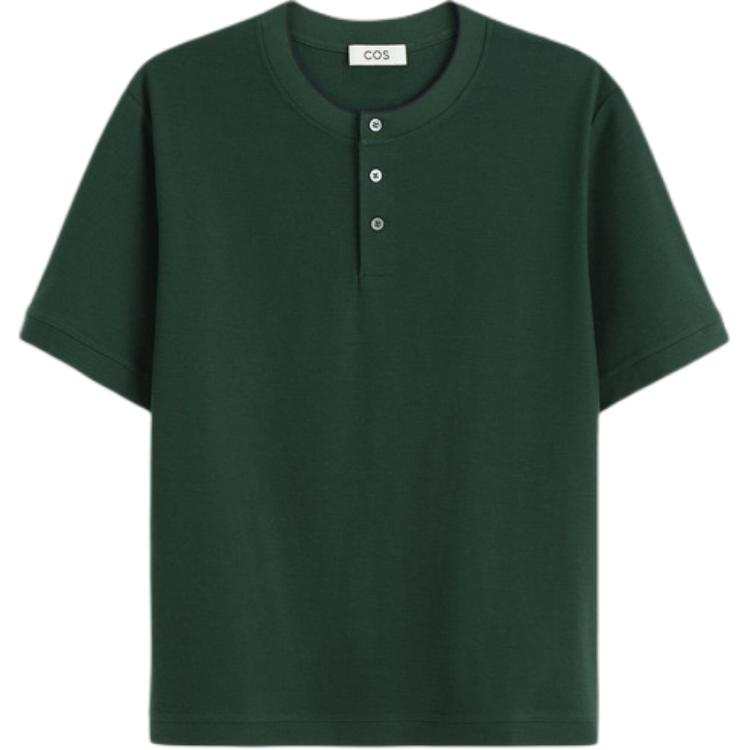 COS T Shirts Men's Forest Green Henry Collar Moderate Straight Fit