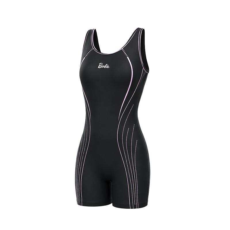 Barbie One Piece Swimsuits Women's Black Crew Neck Moderate Square Leg One Piece Swimsuit