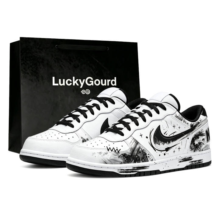 Nike Nike Big Skateboard Shoes Men's Low Top White Black Gray Ink Wash Colorway