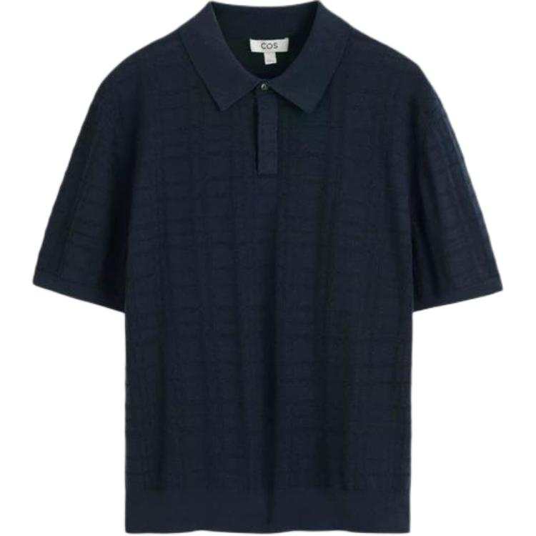 COS Polo Shirts Men's Navy Blue Lapel Moderate Straight Fit