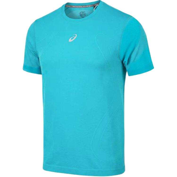 ASICS T Shirts Men's Aqua Blue Green Crew Neck Moderate Straight Fit