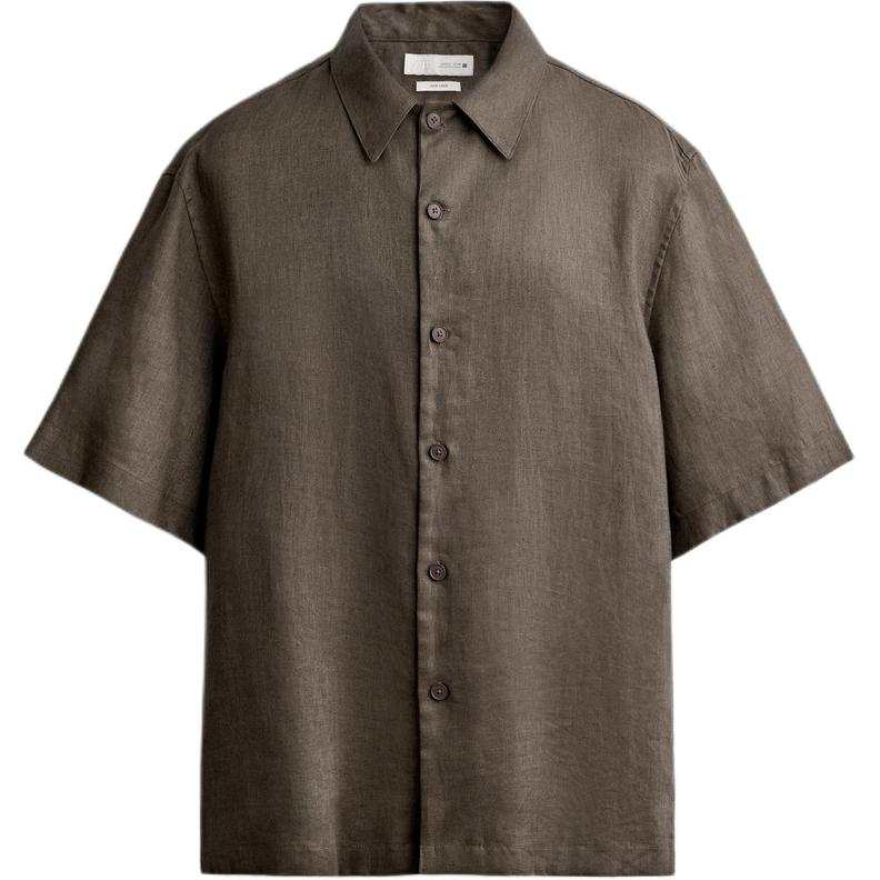 ZARA Shirts Men's Brown/Dark Taupe Lapel Moderate Straight Fit