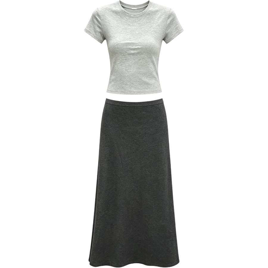 Cotton Gene Two Piece Skirt Sets Women's Crew Neck Thin Long