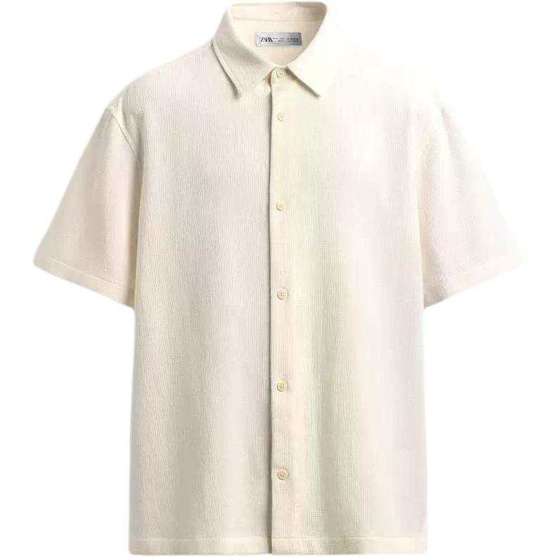 ZARA Shirts Men's White Lapel Moderate Straight Fit