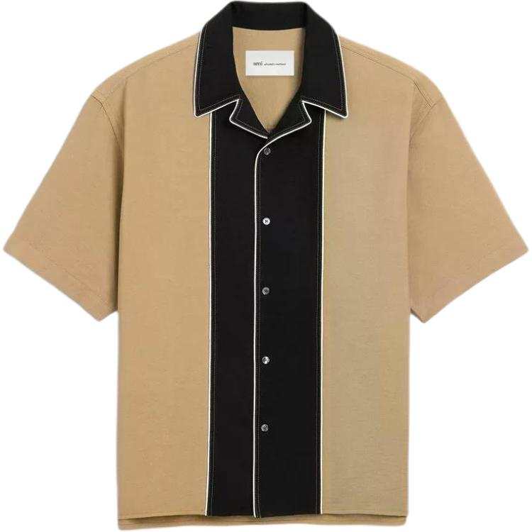 AMIPARIS Shirts Men's A184 Olibanum Beige Cuban Collar Moderate Straight Fit