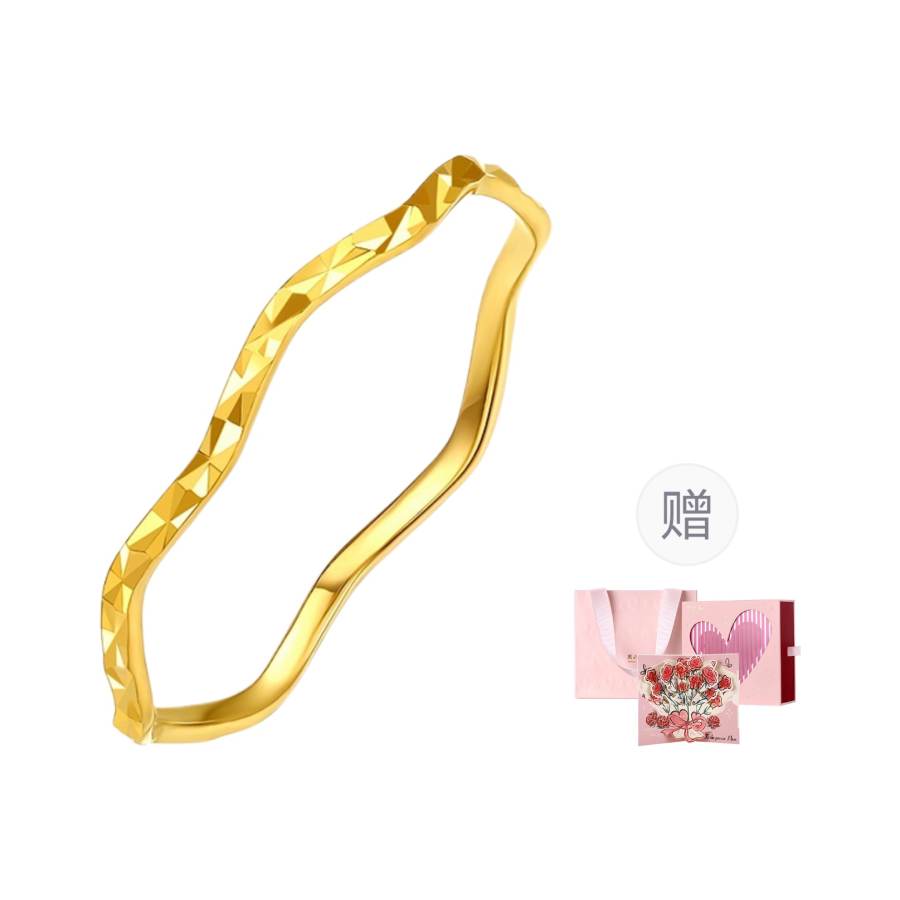 ZHOU LIU FU 5G Ripple Lathe Carved Plain Band Solid Gold Priced In Gram Gold Ring Women's