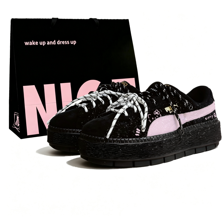 PUMA Platform Trace Skateboard Shoes Women's Low Top Black Pink