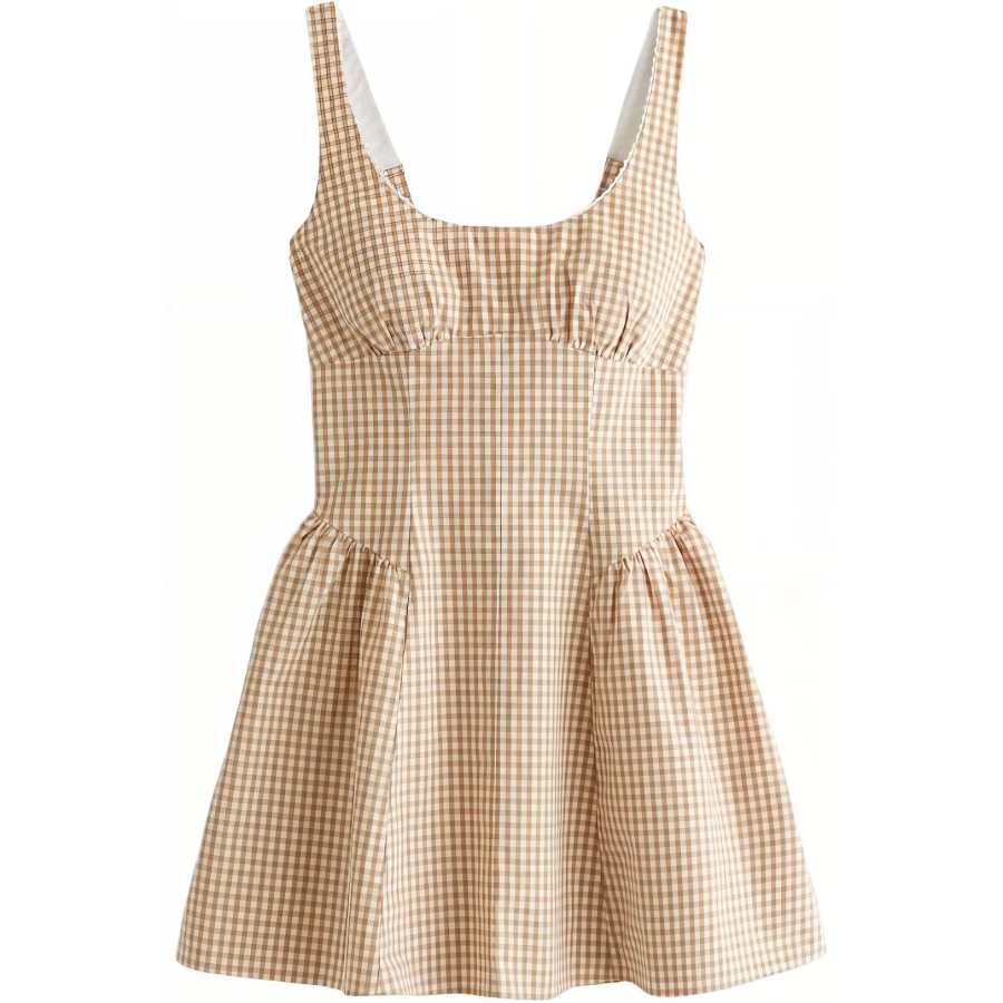 Abercrombie&Fitch Sleeveless Dresses Women's Brown Yellow Moderate Short Skirt