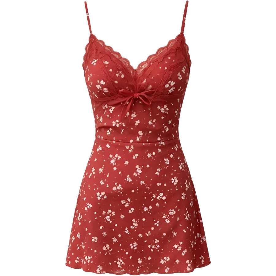 Cotton Gene Slip Dresses Women's Red Moderate Short Skirt