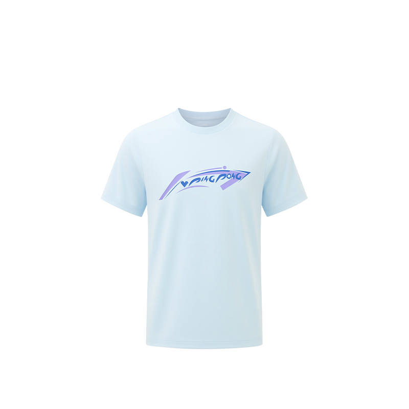 Li-Ning Li Ning T Shirts Unisex Light Sky Blue Crew Neck Moderate
