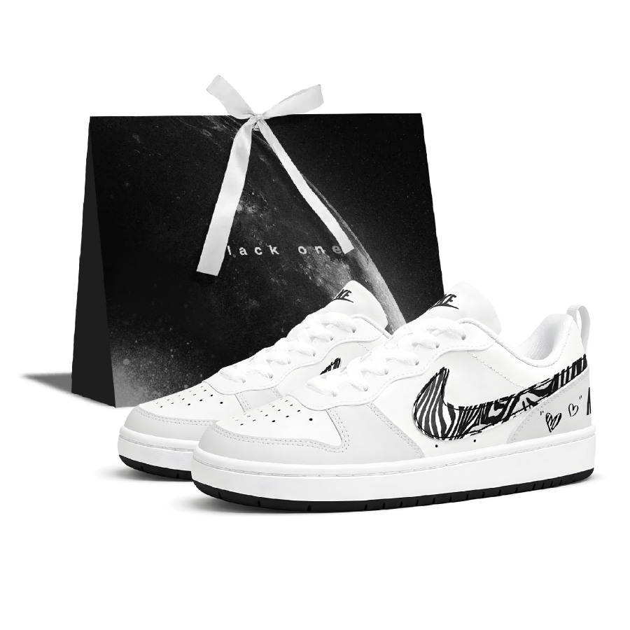 Nike Nike Court Borough Skateboard Shoes Women's Low Top White Black Gray Gradient Hand Drawn Colorway