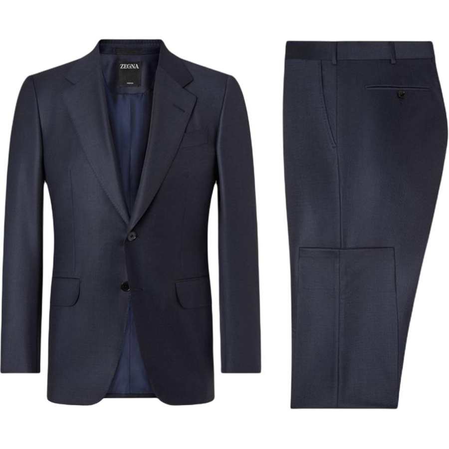 Ermenegildo Zegna Business Suits Men's Dark Blue Lapel Moderate