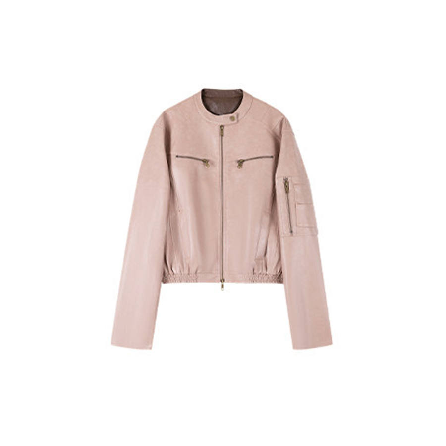 TUSHIFEI Leather Jackets Women's Crew Neck Moderate Straight Fit