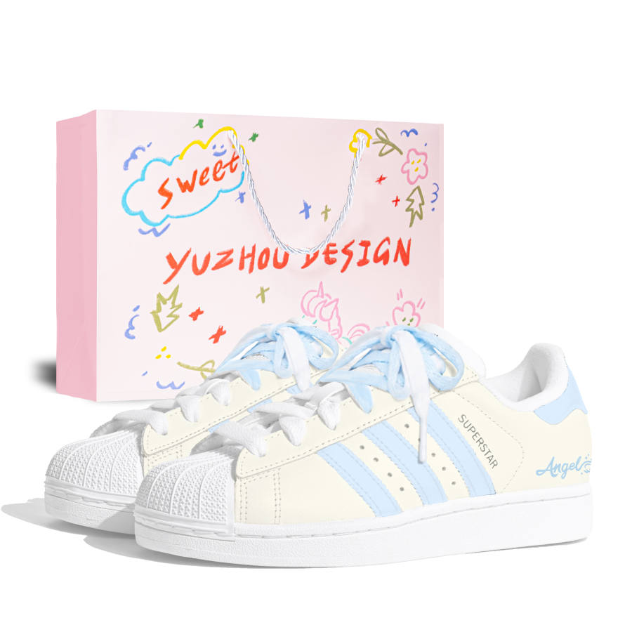Adidas Originals Superstar 2 Skateboard Shoes Women's Low Top Ecru Light Blue Color Block