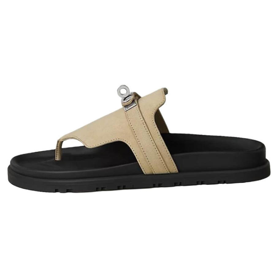 HERMES HERMES Empire Flip Flops Women's Beige & Camel