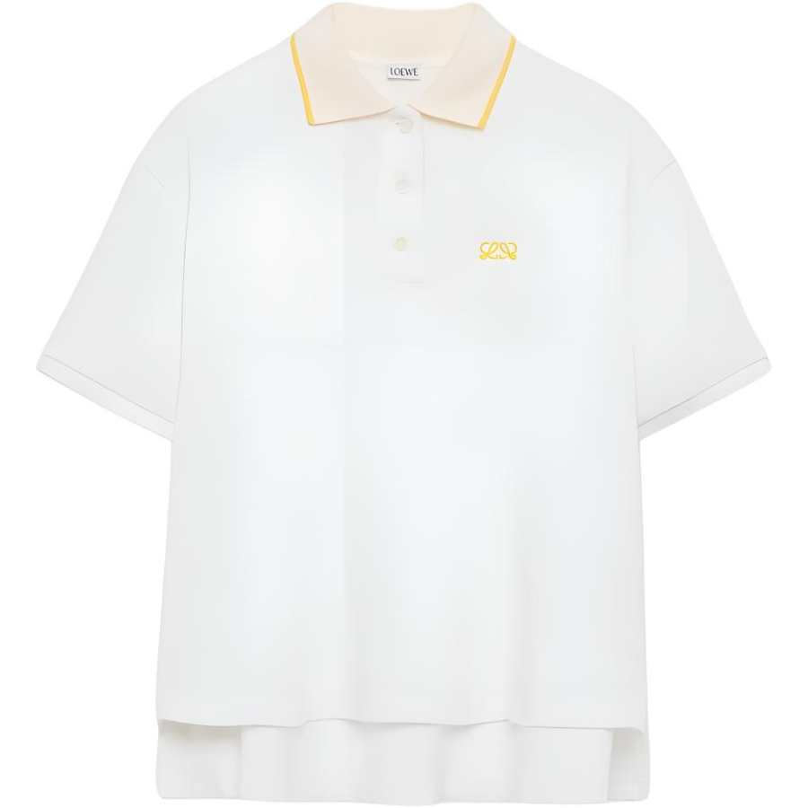 LOEWE Polo Shirts Women's White Polo Collar Moderate Straight Fit