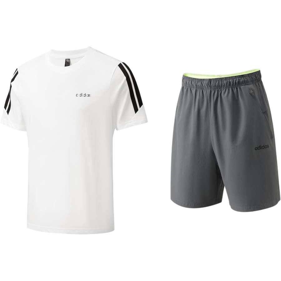 Adidas Adidas Casual Sportswear Unisex Set White Top+Gray Bottom Crew Neck Moderate