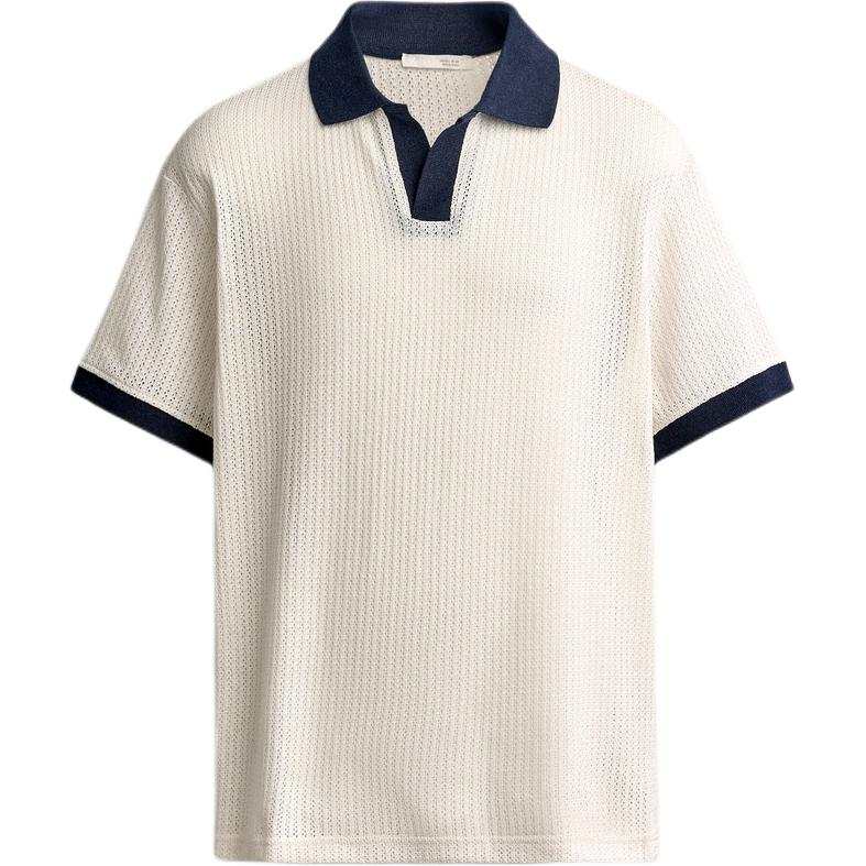 ZARA Polo Shirts Men's Frosted White Polo Collar Moderate Straight Fit