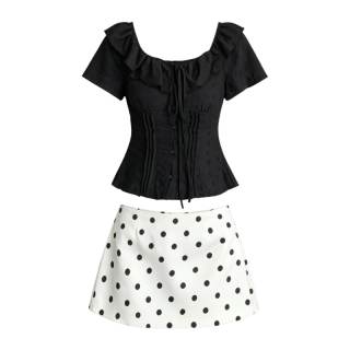 CPAURA Two Piece Skirt Sets Women's Square Collar Moderate Short Skirt