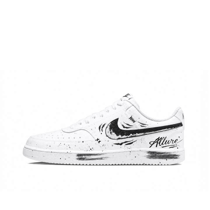 Nike Nike Court Vision 1 Skateboard Shoes Men's Low Top White Black Color Block Hand Drawn Ink Splatter