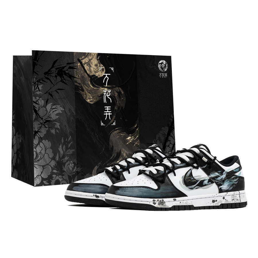 Nike Nike Dunk Wan Hua Nong, Mo Yan, Shopping Bag Leather Abrasion Resistant Low top Skateboard Shoes Men's Black White