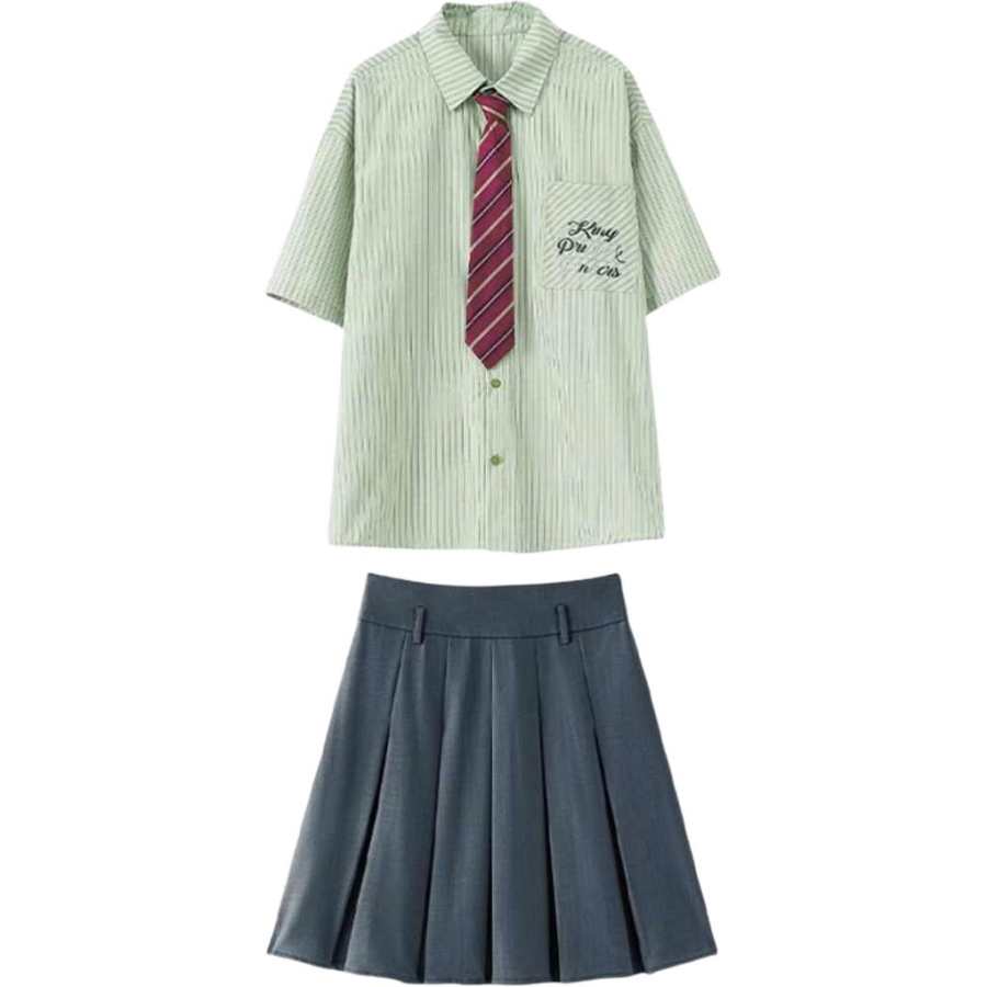 Cotton Gene Two Piece Skirt Sets Women's Polo Collar Moderate Short Skirt