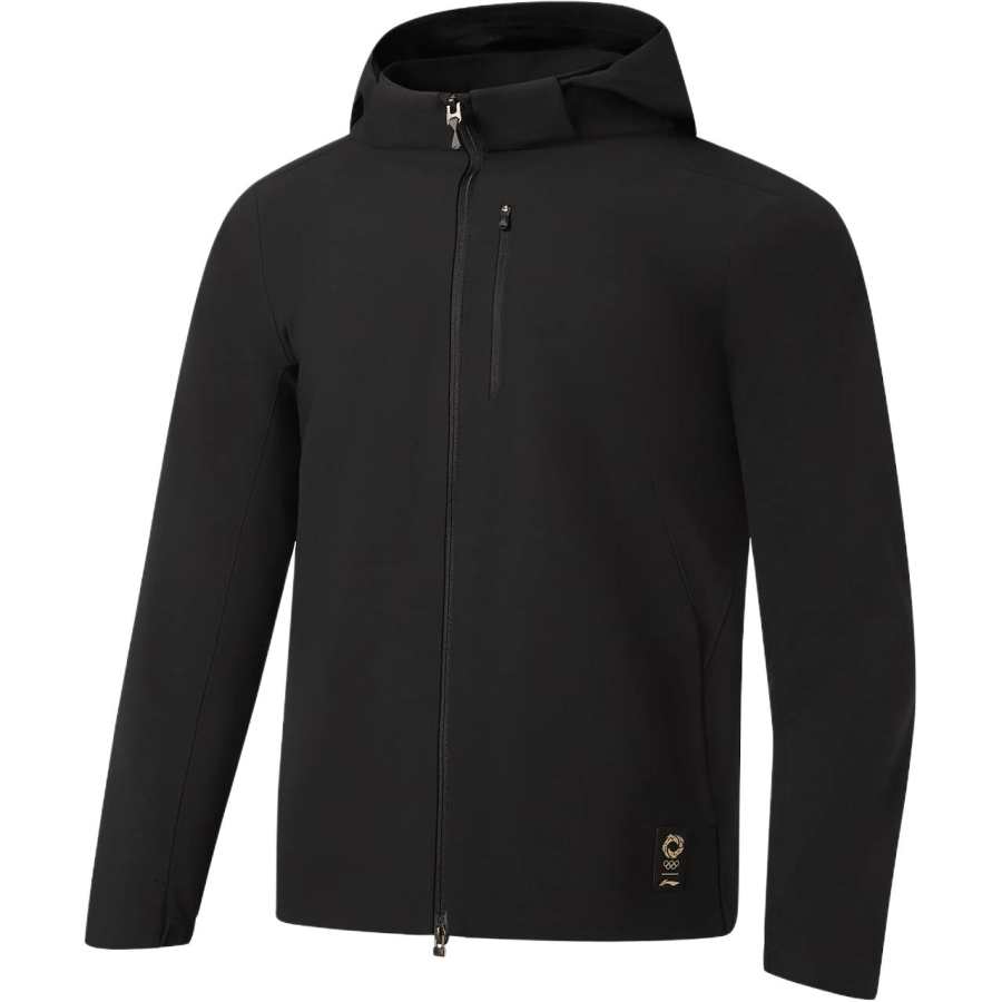 Li-Ning Li Ning Gold Logo | Trench Coats Men's Black Hooded Non Detachable Moderate Straight Fit