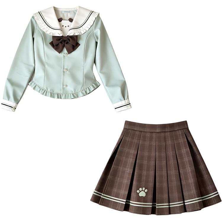 Cotton Gene Two Piece Skirt Sets Women's Navy Collar Moderate Short Skirt