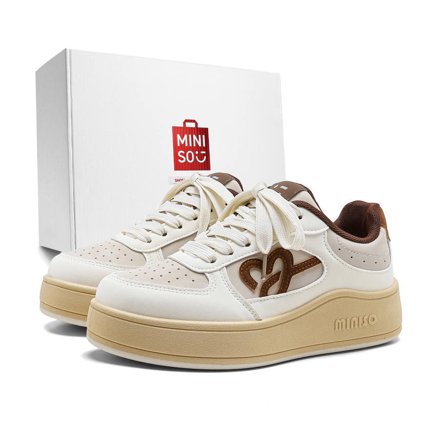 MINISO Skateboard Shoes Unisex Low Top Beige/White/Black