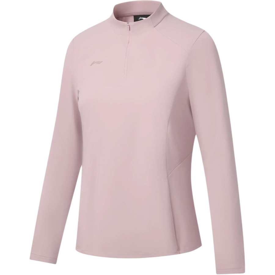 Li-Ning Li Ning Qingmu T Shirts Women's Quartz Pink Stand Collar Moderate Straight Fit