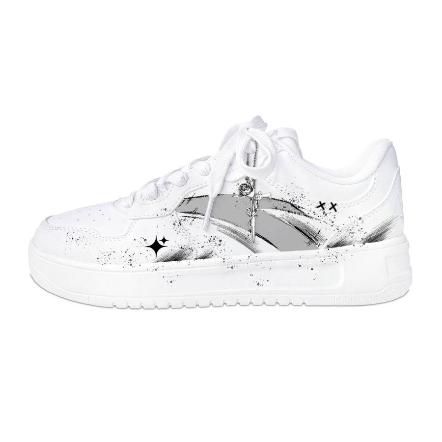 ANTA Easy Skateboard Shoes Men's Low Top White Black Gray Silver Ink Wash Colorway